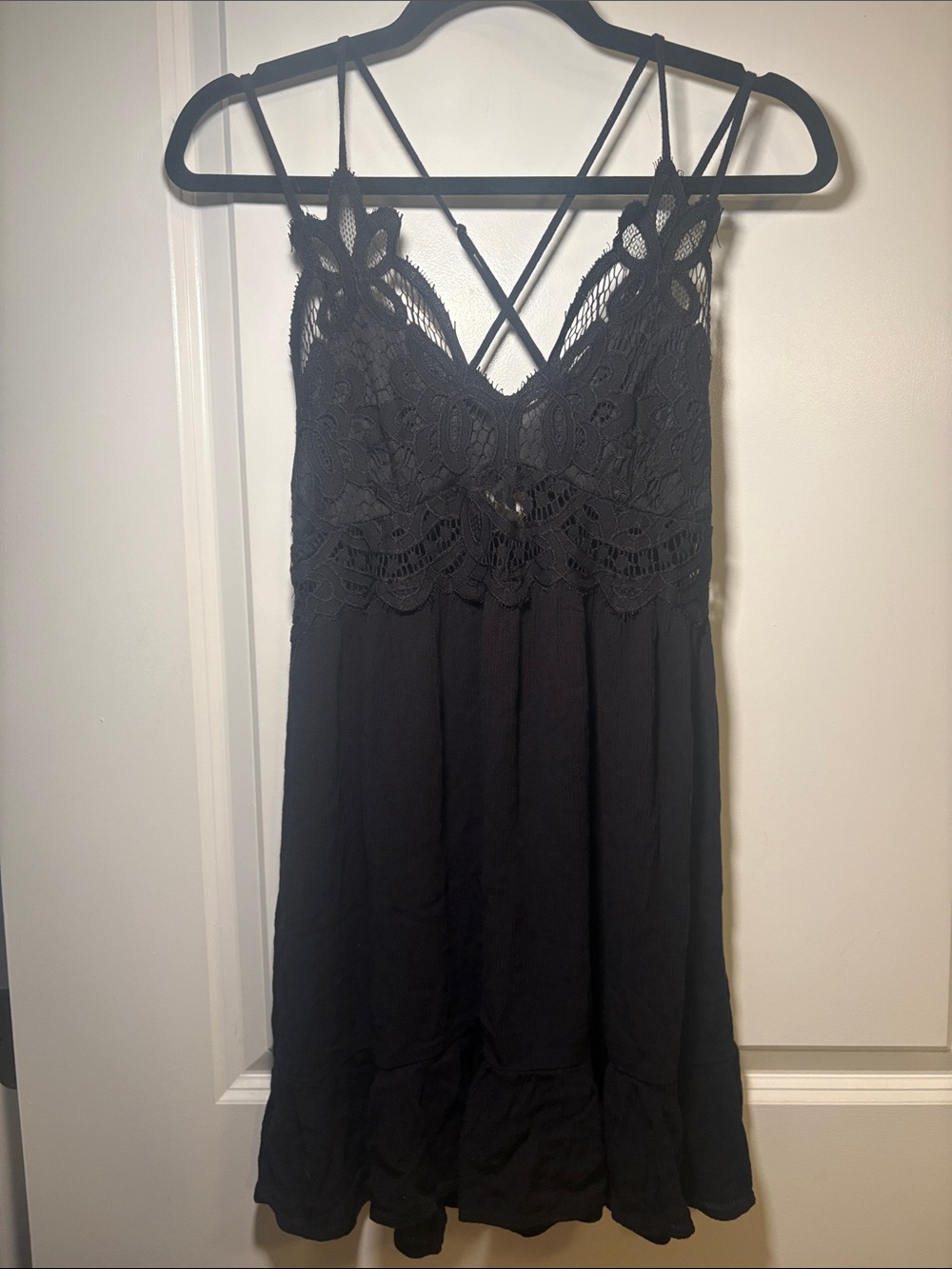 Altar'd State Black Lace Bodice Strappy Slip Dress Size Medium